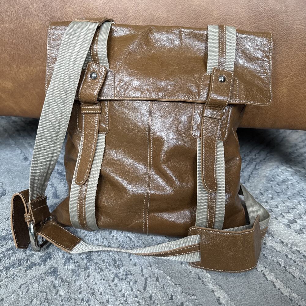 Claudia Firenze Brown Tan Genuine Leather Messenger Crossbody Bag Made In Italy